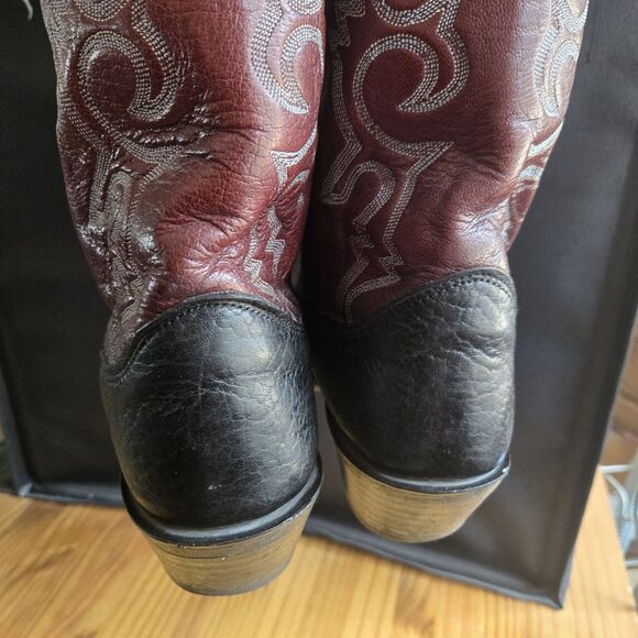 Olathe Boot Company Vintage Western Cowboy Boots Mens 10D Black Burgundy USA main image 6